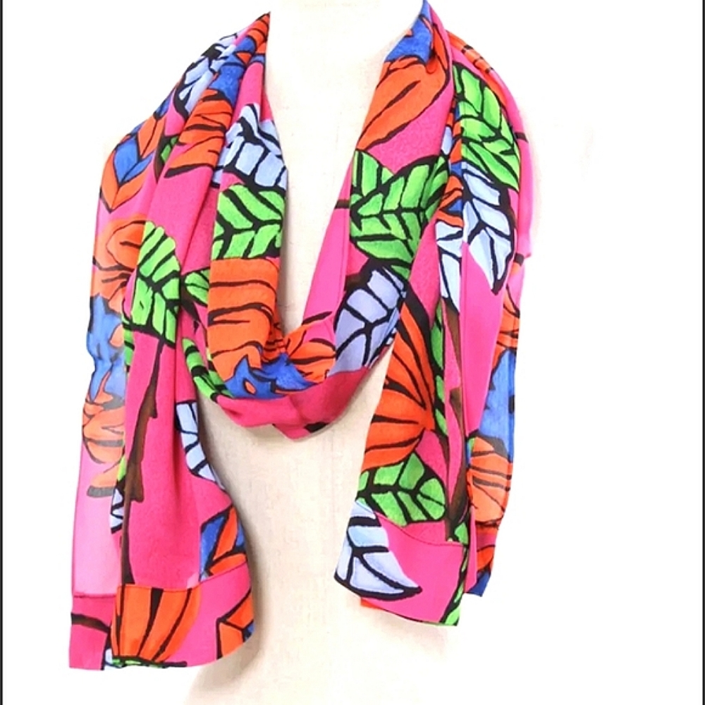 Hale Bob Hot Pink Coral Tropical Silk Scarf